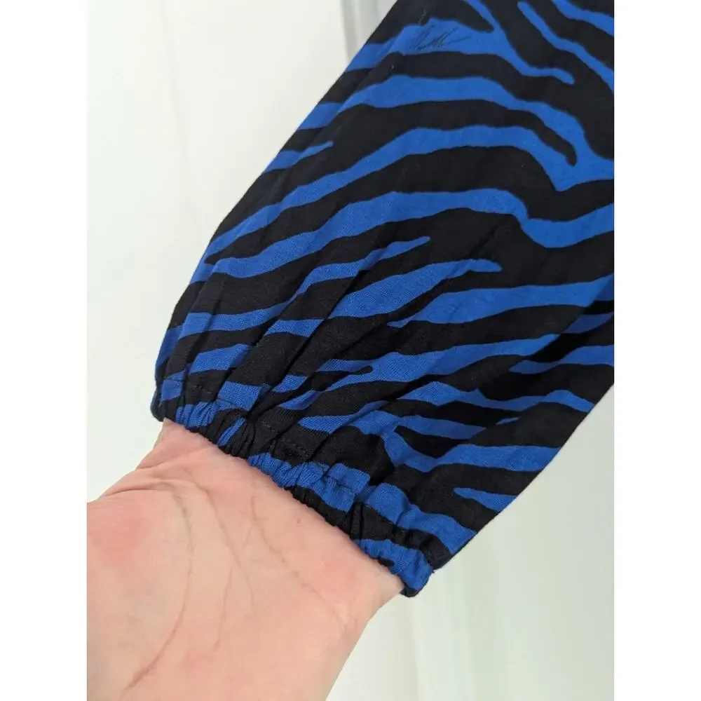 Michael Kors Top Blue Black Zebra Print Scoop Neck 3/4 Sleeve Shirt Sz M NWT